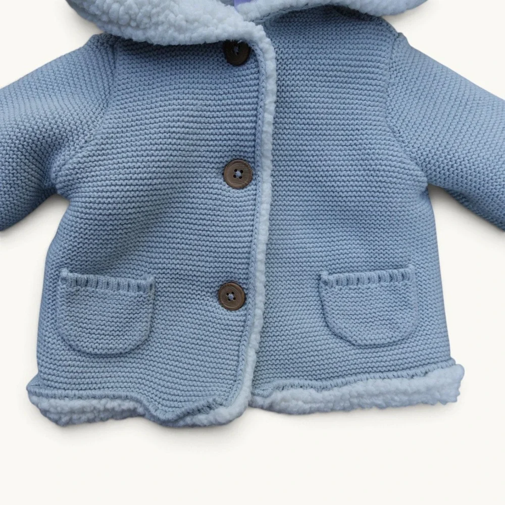 Carter's Baby Light Blue Knit Sherpa Lined Hooded Sweater Jacket Size 9M